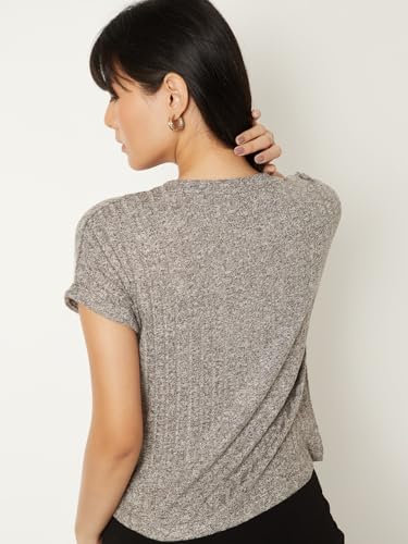 Image of Max Women's Cotton Regular Fit Textured Round Neck T-Shirt