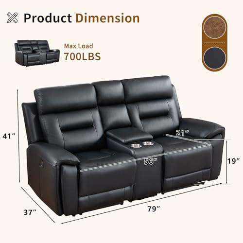 Image of ANJ Power Reclining Loveseat Sofa with USB&Type-C Charging Port, Breathable Faux Leather 2-Seater Electric Recliner Couch with Cup Holders & Storage Console for Living Room, Black