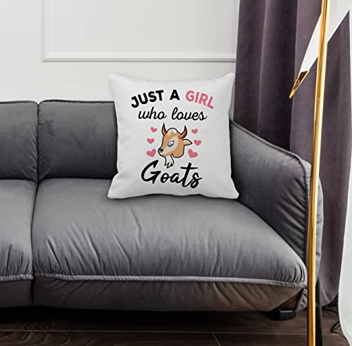Farm Animal Themed 18″×18″Just A Girl Who Loves Goats Funny Goat Pink Hearts Decorative Throw Pillow Case For Home Living Room Girls Room Decor,Goat Lovers Farm Girls Women Gifts #TOP1