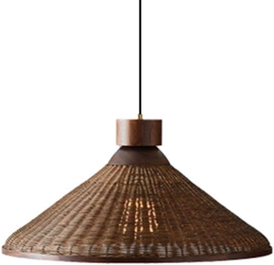 Plafonnier rotin tressé main 45cm et bois de noyer bohème