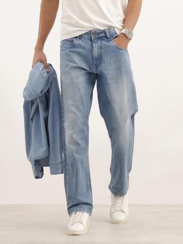 Image of WROGN Men's Mid-Rise Jeans | 100% Cotton | Anti-Fit Relaxed Silhouette