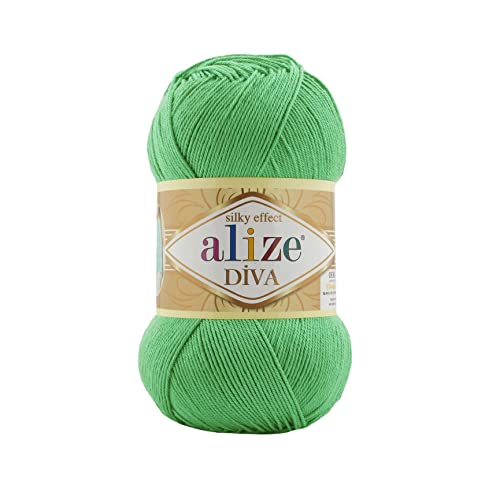 Image of Alize Diva Silk Effect 100% Microfiber Acrylic Yarn 1 Ball skeins 100gr 383yds (778 - Spring Green)