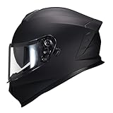 JQF Gear Motorcycle Full Face Dual Visor Helmets for Adults Street Bike Racing Motorbike Helmet A8 DOT Approved (Matte Black, M)