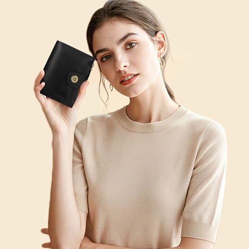 Image of Wallet Women,RFID Blocking Leather Womens Wallet Bifold Compact Card Holder Small Wallet for Women with Removable ID Window Black
