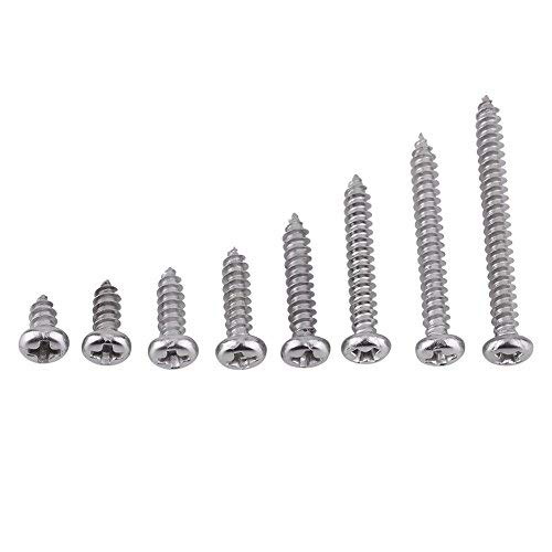 Hilitand 200Pcs/Pack Self Tapping Screws, SS Grade 304 Stainless Steel M3, Flat Head, Phillips Drive, Fully Threaded, Right Hand, Silver