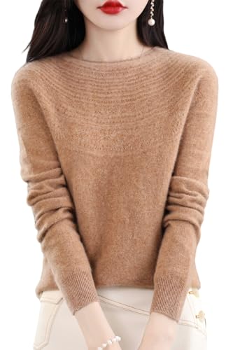 100% Merino Wool Sweaters Women's Fall Winter Warm Soft Knitted Loose Pullover Crew Neck Long Sleeves