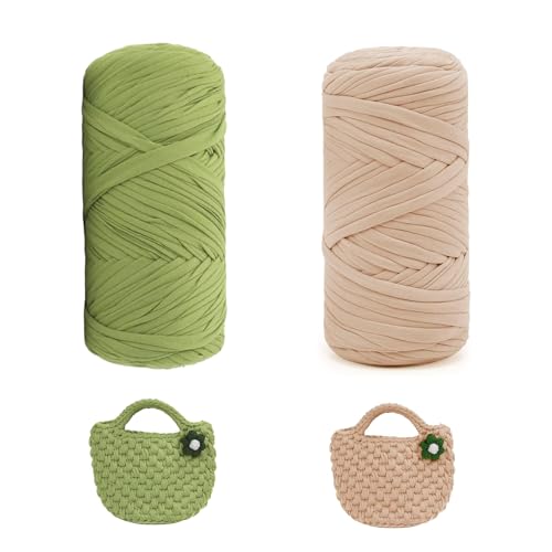 Lot de 2 pelotes de fil à ruban, 200 g, épais, en polyester, pour tricot, fil textile, pour sacs à crochet, décoration de la maison, sacs, bricolage,...