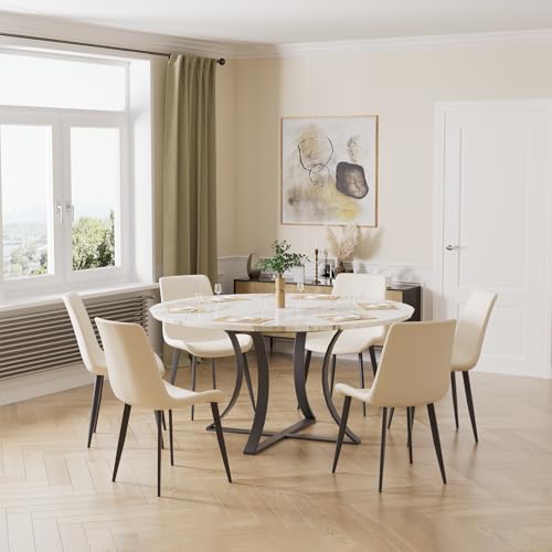 Image of Modern Dining Chairs Set of 8, PU Leather Dining Room Chairs, Upholstered Kitchen Chairs with Ergonomic Backrest & Sturdy Metal Legs, Perfect for Dining Room, Living Room, White