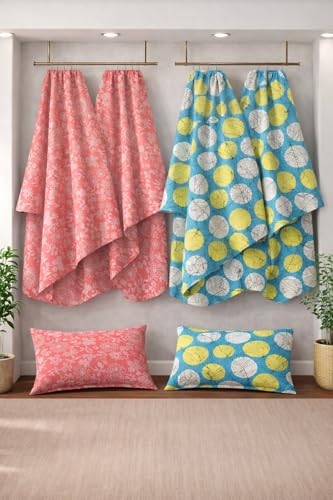 Image of BSB HOME 2 Bedsheet Combo Set with 4 Pillow Covers - Premium Cotton Glace Cotton Microfiber Printed Double Bedsheets, 2 Elegant Colors, Soft Breathable Luxury Bedding Set - Pink and Green White