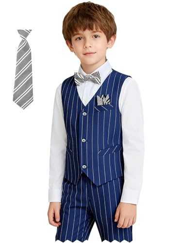 Image of Boy Suits Stripe Tuxedo Suit Set Complete Outfit Formal Wedding Party Wear Ring Bearer Outfit