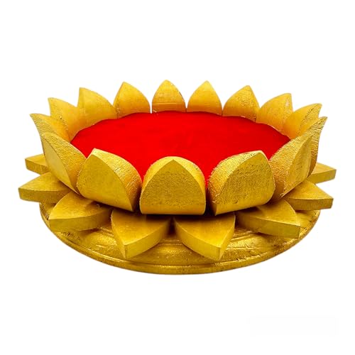Image of Parth Pooja Wooden Lotus Kamal Aasan-Where god Resides, Made of ShriParni Wood for Keeping Maha Meru Shri Yantra (6 Inch)