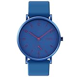FIZILI Men's Watch Ultra-Thin Minimalist Waterproof Fashion Watch for Men or Women with Silicone Band Wrist Watches 1100 Blue Red