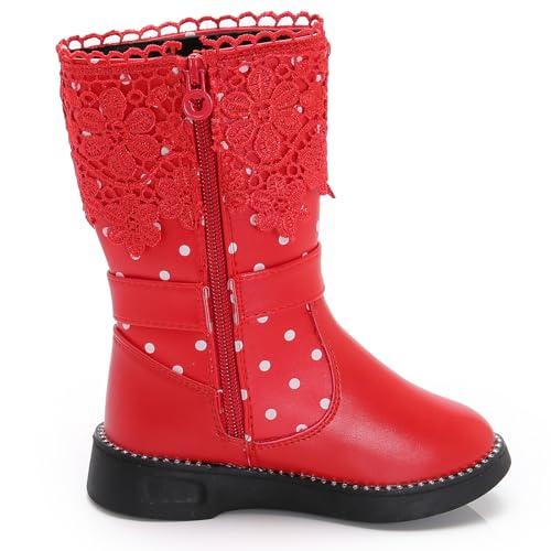 WUIWUIYU Girl's Waterproof Lace Bowknot Pearls Side Zipper Fur Winter Mid-calf Boots (Toddler/Little Kid/Big Kid)2
