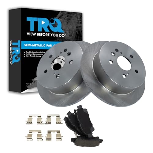 Image of TRQ Rear Brake Pad and Rotor Set Semi Metallic Solid Rotors | For 2004-2010 Toyota Sienna