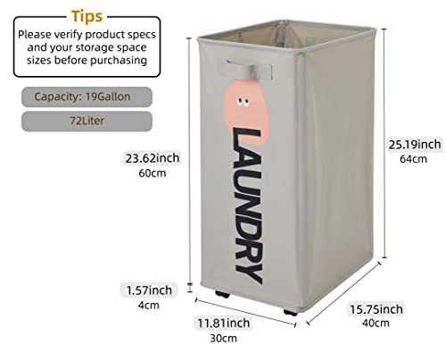 Ecowan Living 72L Large Laundry Basket With Wheels, Rolling Foldable Laundry Hamper, Dirty Clothes Hamper, Collapsible Laundry Bin, Tall, Handle, Waterproof (Gray) #TOP1