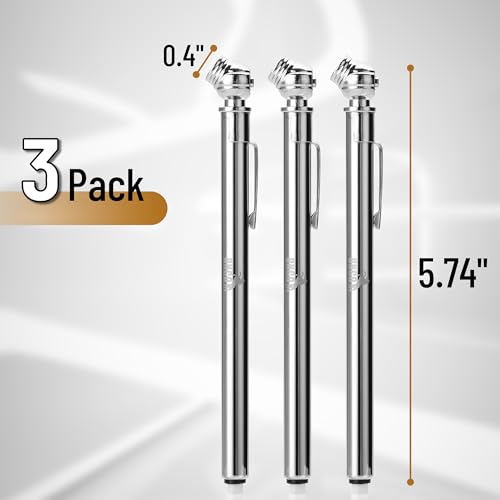 Image of UNCO- Stainless Steel Pencil Tire Pressure Gauge, 3 Pack, 10-50PSI, 10-100PSI, 20-120PSI, Pencil Air Pressure Gauge for Tires with 16 Valve Caps