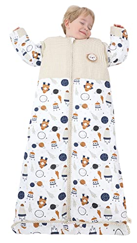 Chilsuessy Winter 2.5 Tog Kinder Schlafsack mit abnehmbaren Ärmeln Bio Babyschlafsack Ganzjahres Schlafsack für Jungen und Mädchen von 1 bis 10 Jahre alt, 2.5 Tog/Raumschiff, L (100-130 cm) Cover