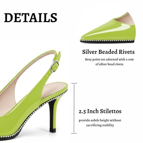 Image of YODEKS Slingback Heels for Women Pointy Toe Beaded Heels Close Toe Kitten Heel Pumps 2.5 Inch Stiletto Pumps Wedding Party Dressy Shoes