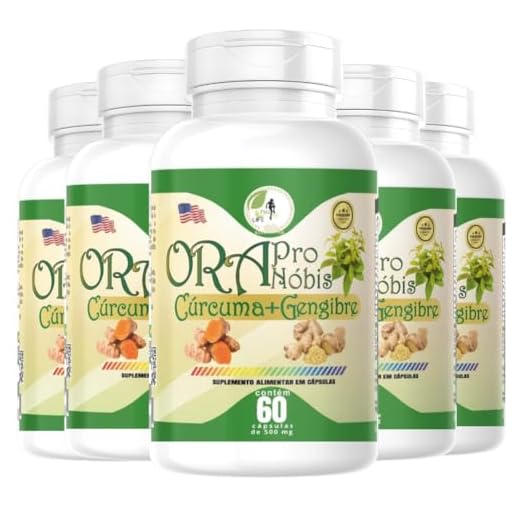 KIT C/5 Ora Pro Nobis Cúrcuma + Gengibre, 60 Cápsulas, 500mg, Suplemento Alimentar