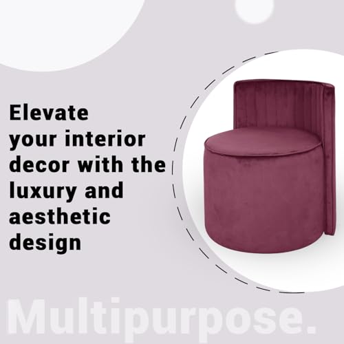 Image of Puffy Stool for Living Room | Velvet OttomanPouffes for Sitting with Backrest | Dressing Table Stool | Puffy Footstool Furniture for Home Decor, Office (Light Purple)