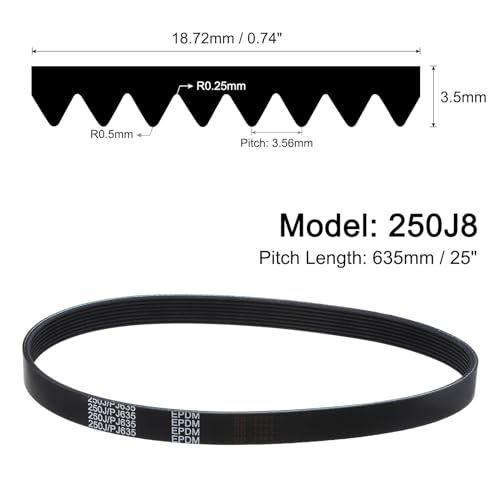 QUARKZMAN 2 Stück 250J PJ Keilrippenriemen 8 Rippen 25(635mm) Länge x 0,74(18,72mm) Breite x 0,14(3,5mm) Dicke EPDM Poly V Riemen Keilriemen Flachriemen Antriebsriemen Für Rasenmäher
