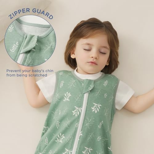 Image of Duomiaomiao 3-Pack Baby Sleep Bag, 100% Organic Cotton Lightweight Wearable Blanket, Breathable Comfy Toddler Sleeping Sack (0.5tog Green Leaves, Small)