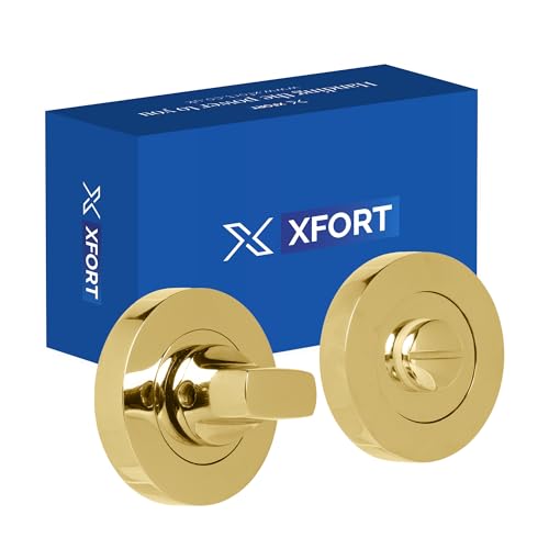 XFORT Polished Brass Thumb Turn Lock - Bathroom Door Lock Deadbolt Kit - Thumb Turn & Release Mechanism Ideal for Internal Wooden Toilet Door Locks.