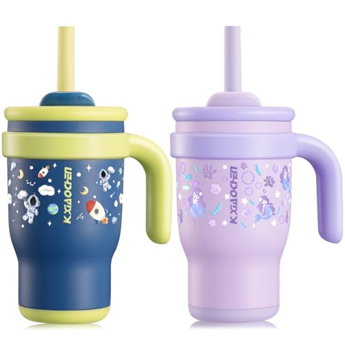 Image of 14 oz Toddler Tumbler with Handle, 2 Pack Kids Straw Cups with Sippy Lid