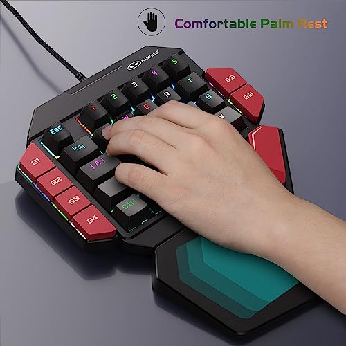 Image of MageGee One Handed Professional Gaming Keyboard, RGB Backlit 35 Keys Mini Wired Mechanical Keyboard with Red Switch for PC Gamer, Support 6 Macro Keys - Black /Red