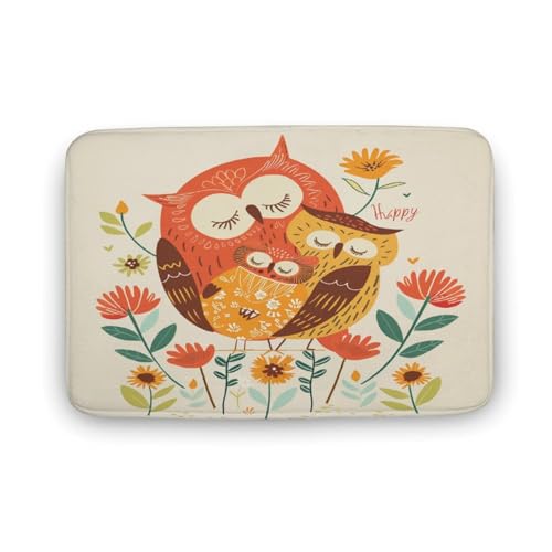 HighonHi Bath Mat Happy Mother's Day Cute Fun Owl Bird Bath Rug Floral Owl Mom & Baby Mama 