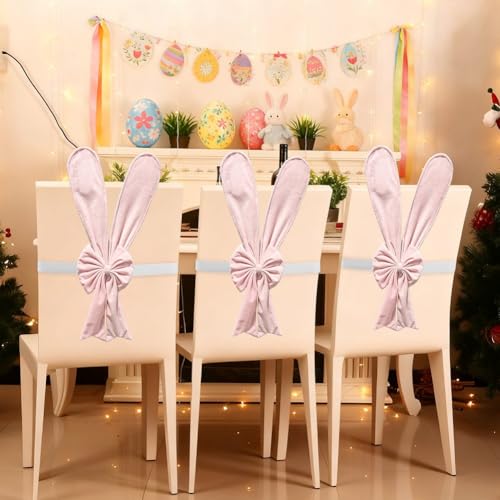 Housse de chaise lavable et extensible avec oreilles de lapin de Pâques pour dossier - 8