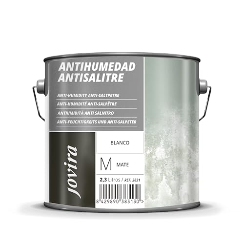 JOVIRA PINTURAS Antihumedad Antisalitre. Pintura Blanco Mate. Impermeabiliza, protege y aísla fachadas, muros, paredes. (2,3 Litros, Antisalitre) K-28