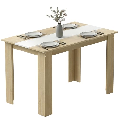 HOMCOM Table à Manger rectangulaire pour 4 à 6 Personnes, Table de Cuisine, 120 x 69 x 75 cm, Style Moderne, Pieds triangulaires Plus Stable, chêne et Blanc