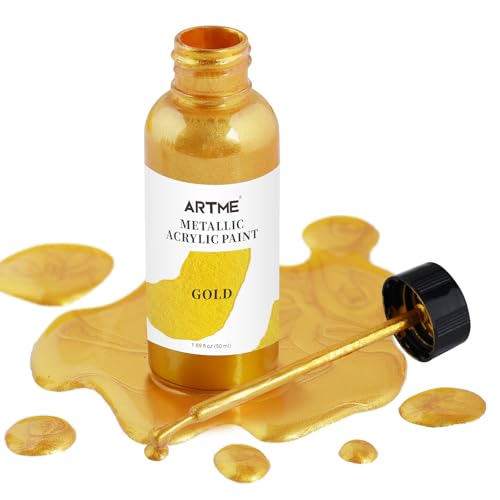 Artme Liquid Gold Leaf Paint 1.69 oz/50 ml Acrylic Metallic Gold Paint for Art Painting Handcrafts Non-Toxic Non-Fading Touch Up Paints Ideal for Canvas Wood Fabric Ceramic Metal Furniture