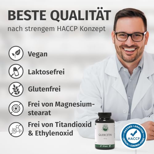Green Naturals® Quercetin Kapseln – Hochdosiert: 500 mg mit natürlichem Japanischen Schnurrbaum (Sophora Japonica) – 100% Vegan & ohne Zusätze – 180 Kapseln (6 Monate)