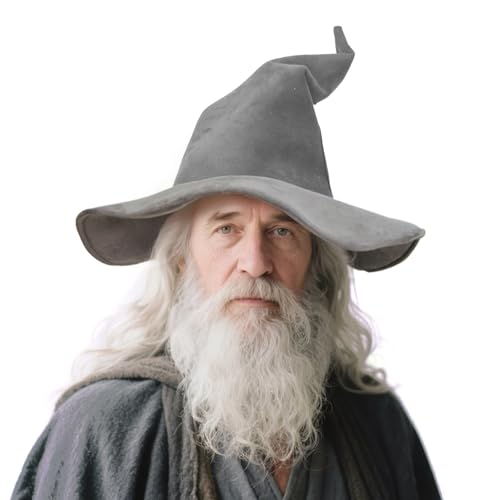 Vegove Suede Wizard Hat with Bendable Wire, Adult Witch Sorcerer Halloween Costume Accessories (Grey)