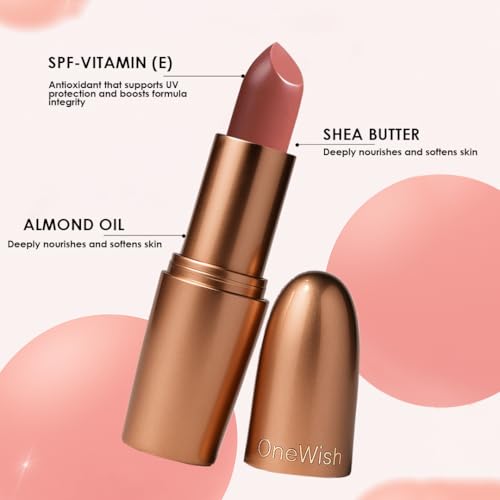 Image of One Wish Creamy Matte Lipstick Long Lasting for Women - Barely There Shade 12 | Full Coverage | No Dryness | SPF | Vitamin E, Almond Oil & Shea Butter for Moisturising Lip | 8 Hrs Lasting | Smooth Finish | 3.8 gm