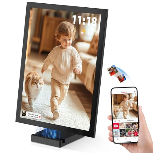 Moldura de fotos digital de 10,1 polegadas, Wi-Fi com memória de 64 GB, moldura eletrónica com ecrã táctil IPS de 1280 x 800, partilhar fotos/vídeos através da aplicação Frameo