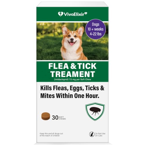 Flea and Tick Prevention for Dogs, Flea and Tick Chews for Dogs, Imidacloprid 7.5 mg Soft Chews for Small Dogs 4–22 lbs, Fast-Acting Flea Treatment, Helps Kill Fleas, Flea Eggs,Ticks & Mites, 30 Count