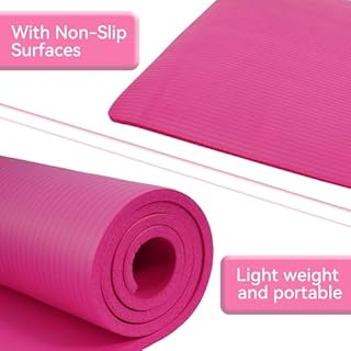 Fitvids 1/2-Inch Thick High Density Foam Exercise Yoga Mat with Carrying Strap, For Cushioning The Body Against Hard Floors, Pink