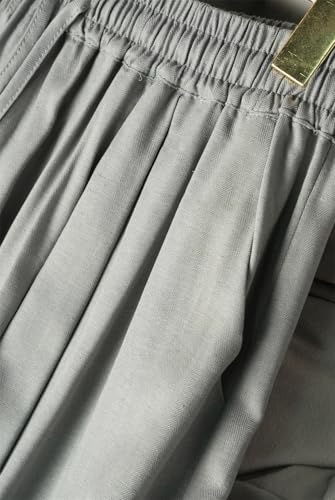 Women Summer High Waisted Wide Leg Trousers Solid Pockets Casual Baggy Pants with Drawstring3