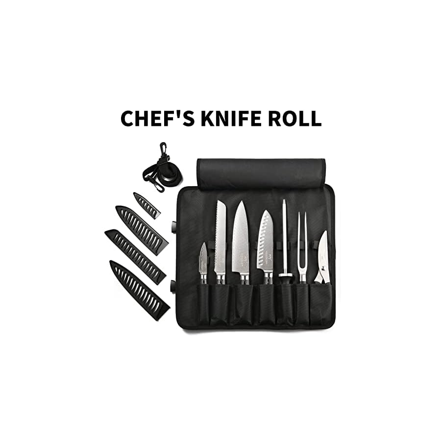 Chef-Knife-Set-8-Pieces-Damascus-Steel-Knives-with-Portable-Knife-Roll-Storage-Bag-Knife-Blade-Guards-Carving-Fork-Knife-Sharpener-and-Kitchen-Shears-for-Outdoor-Camping-BBQ-Travel NANFANG BROTHERS Chef Knife Set with Bag, 8 Pieces Damascus Steel Chef Knives with Portable Knife Roll Storage Bag, Blade Guards, Carving Fork, Sharpener and Kitchen Shears for Outdoor Camping Travel