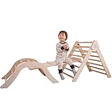 XIHAToy Pikler Triangle Climber Set 3 in 1 Foldable Climbing Triangle Wooden Montessori Set Arch Climber Rocker Structure Indoor Play Equipment for Toddlers