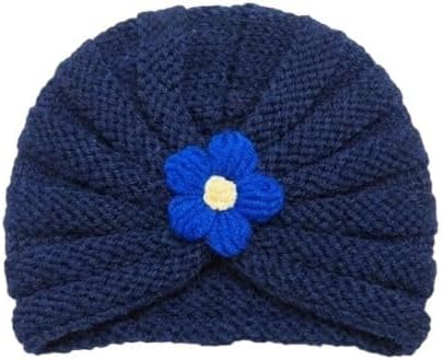 Cozy Knit Baby Turban Hat | Infant Girl Toddler Headwrap Beanie with Flower | Soft Stretch Wool for 3-24 Months | Newborn Photo Prop & Shower Gift