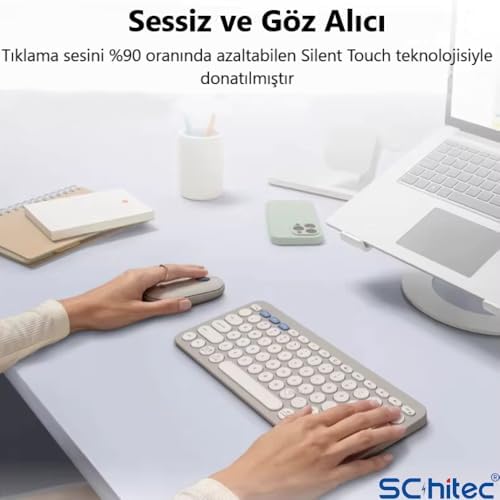 ScHitec Çift Cihaz Bağlantı Özellikli Klavye ve Mouse Set 2.4G+BT Beyaz KM902 - Görsel 2