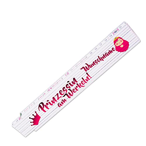 Zollstock mit Wunsch-Namen und Motiv – Prinzessin am Werkeln - Meterstab individuell einseitig bedruckt - Glieder-Maßstab personalisiert