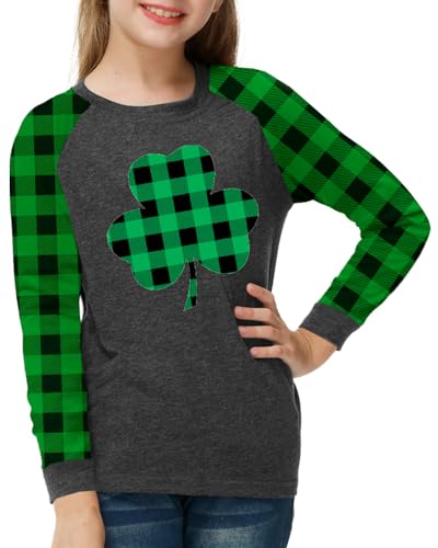 Image of Remimi Girls Thanksgiving Shirts Buffalo Plaid Raglan Tee Cute Turkey Holiday Party Long Sleeve Tshirt 5-14 Years