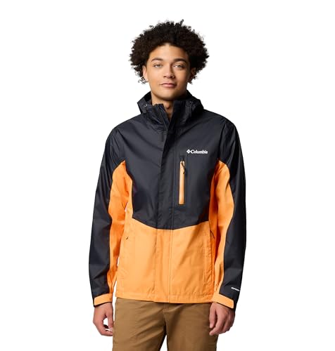 Columbia Pouring Adventure 3 Jacket, Chaqueta impermeable para la lluvia Hombre, Negro/Koi, L