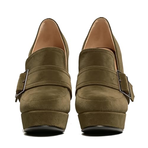 Image of SHODENSE Women Vintage Chunky Platform Loafers Pumps Tassel Round Closed Toe Slip On Suede Block High Heel Dress Loafer Shoes Buckle Strap Oxford Loafers Fringe Pump Dressy Chic Sexy Y2k 4-11 M US