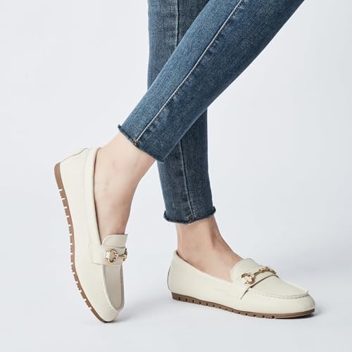 Image of Women's Wide Loafers Casual Slip on Flat Shoes Women's Comfort Penny Loafers with Arch Support Women Dressy Moccasins